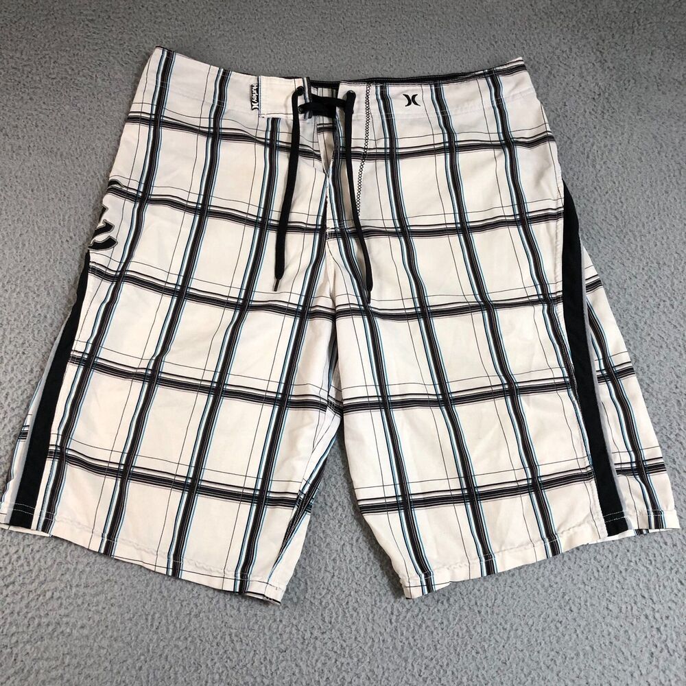 Hurley Board Shorts Mens 34 Ivory Buckle Swim Trunk Beach Big Logo Spell Out